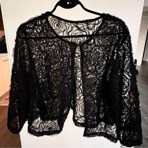 Black Organza Rose Sheer Cardigan O/S